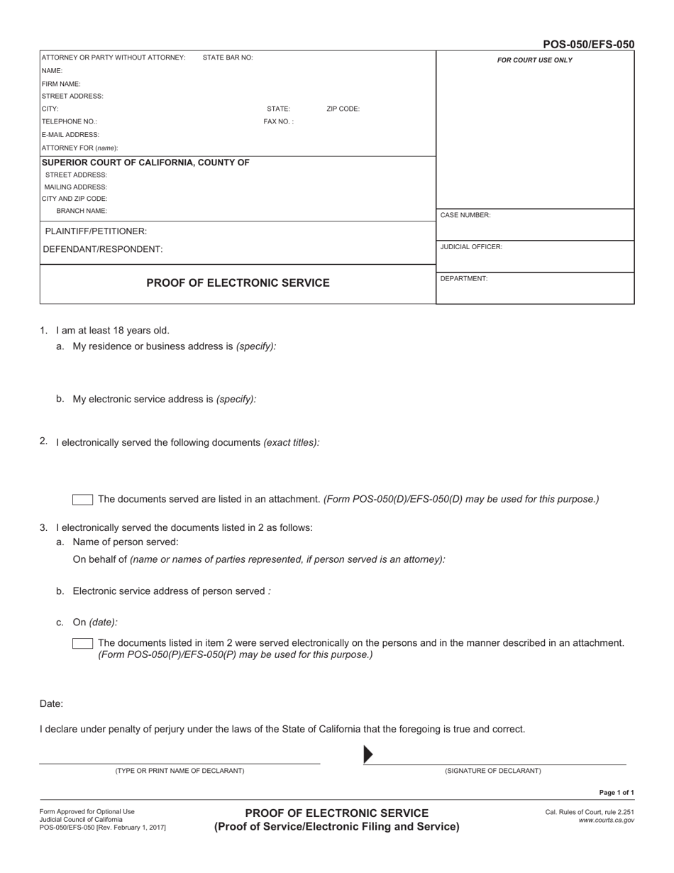 Form POS-050 (EFS-050) Proof of Electronic Service - California, Page 1