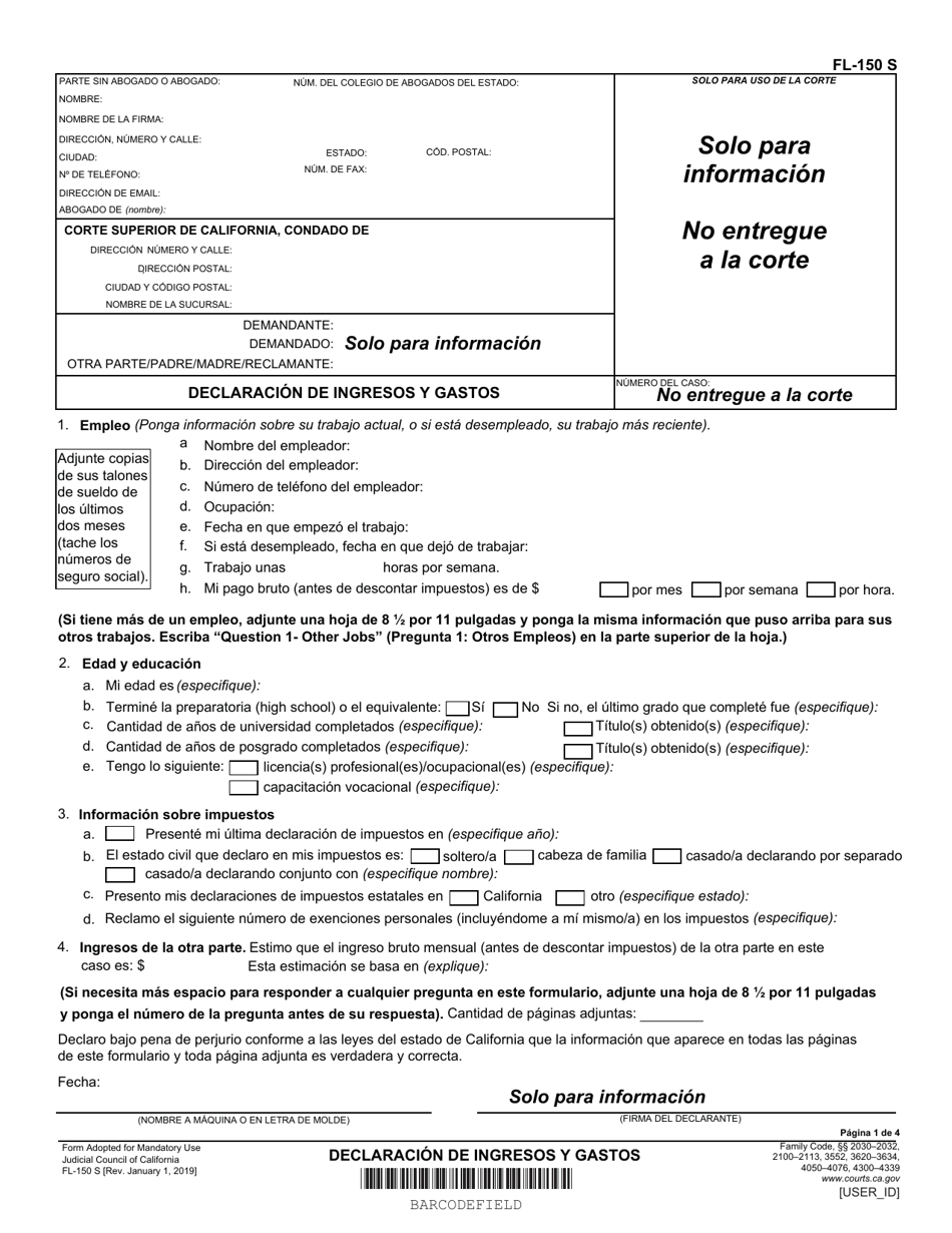 Formulario Fl 150 Fill Out Sign Online And Download Printable Pdf California Spanish 1583