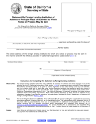 Form LL-25 Statement by Foreign Lending Institution of Address of Principal Place of Business to Which Notice or Process May Be Sent - California, Page 2