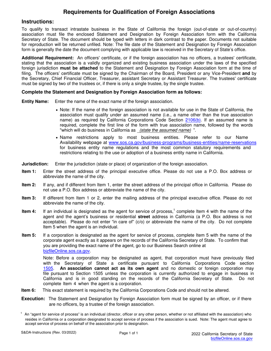 Form SDA Statement and Designation by Foreign Association - California, Page 4