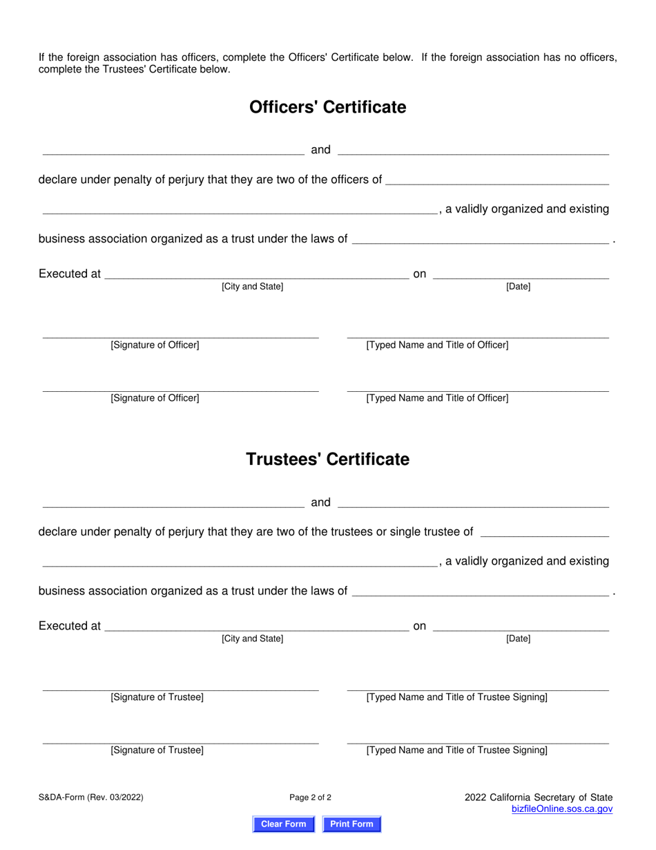 Form SDA Statement and Designation by Foreign Association - California, Page 6