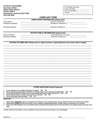 Document preview: Notary Public Complaint Form - California