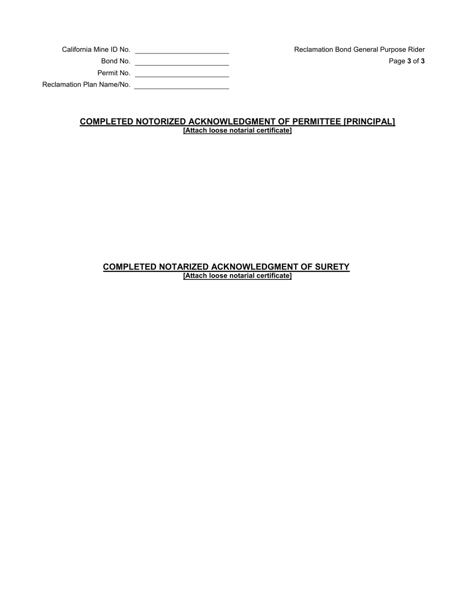 Reclamation Performance Bond General Purpose Rider - California, Page 3