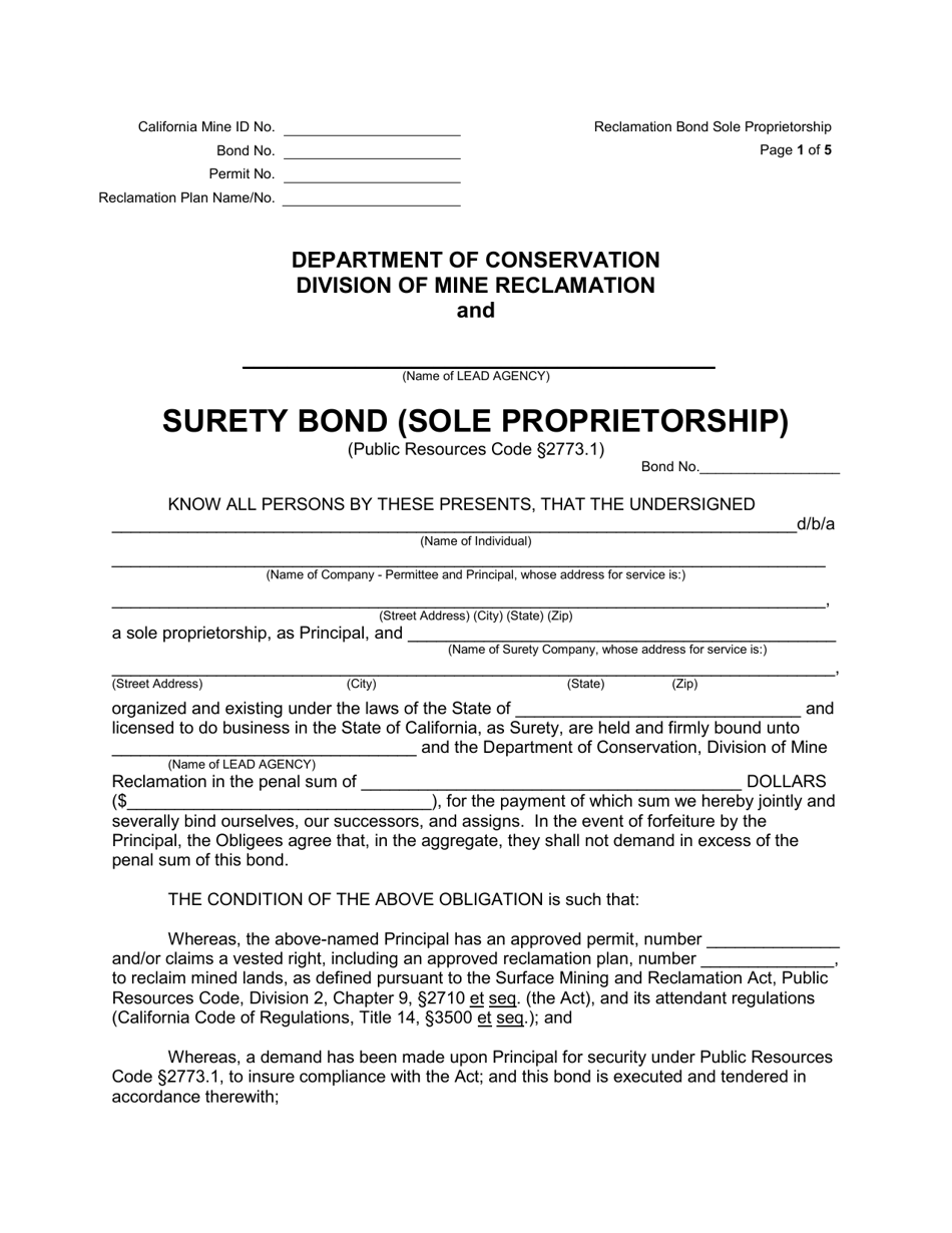 California Surety Bond (Sole Proprietorship) Fill Out, Sign Online