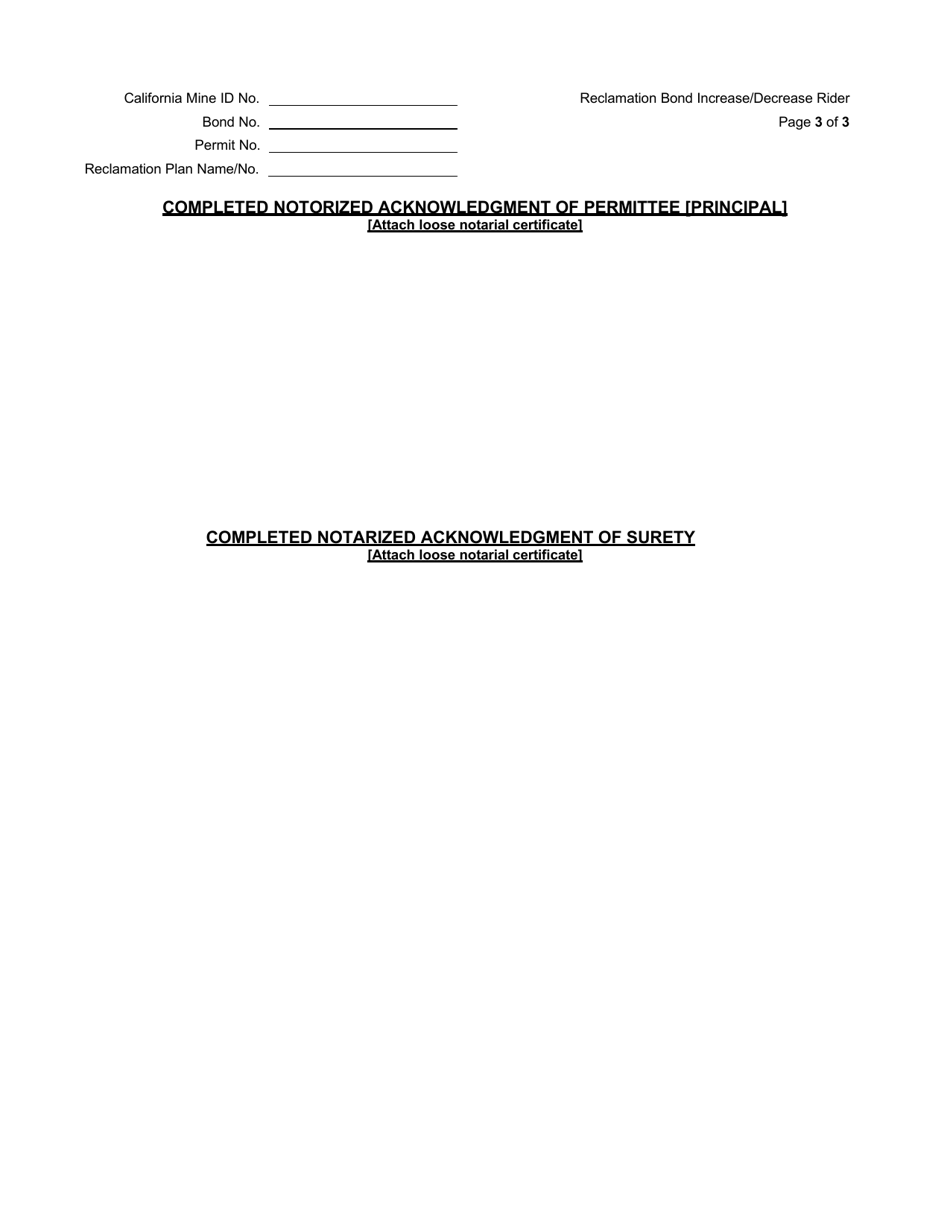 Reclamation Performance Bond Increase / Decrease Rider - California, Page 3
