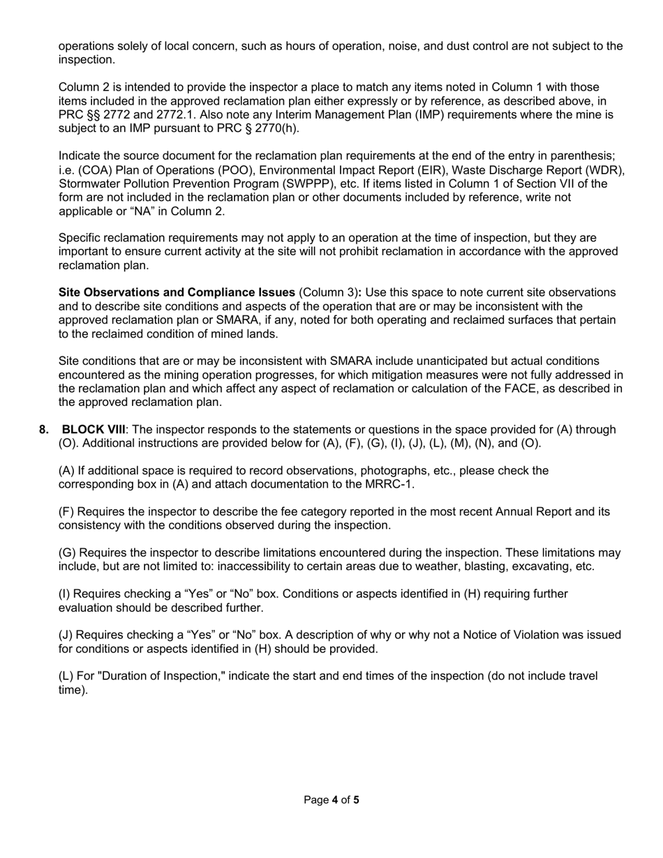 Form MRRC-1 Surface Mining Inspection Report - California, Page 10