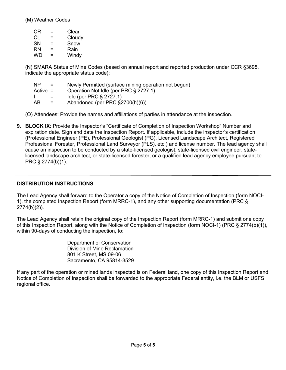 Form MRRC-1 Surface Mining Inspection Report - California, Page 11