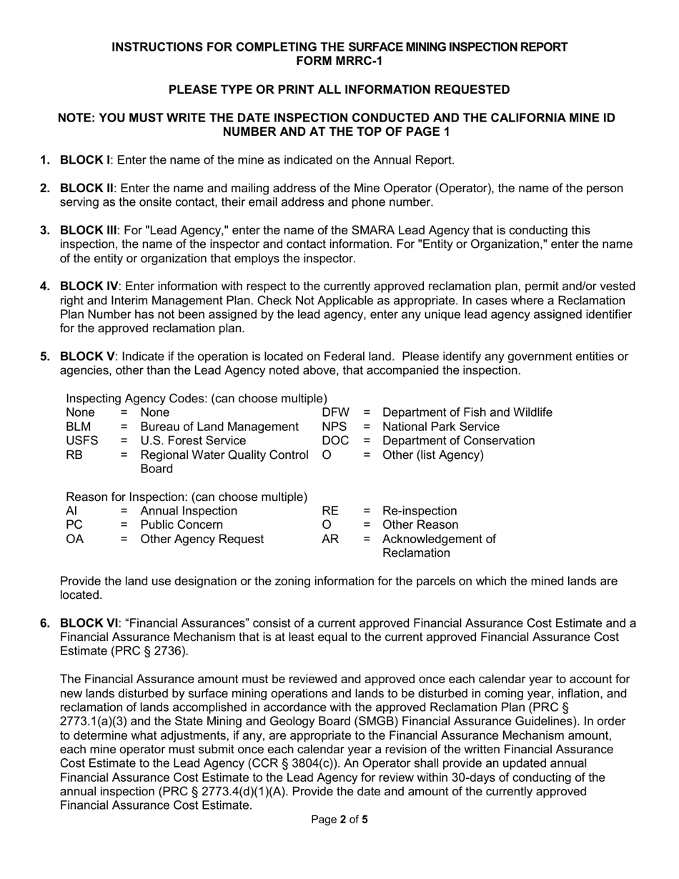 Form MRRC-1 Surface Mining Inspection Report - California, Page 8