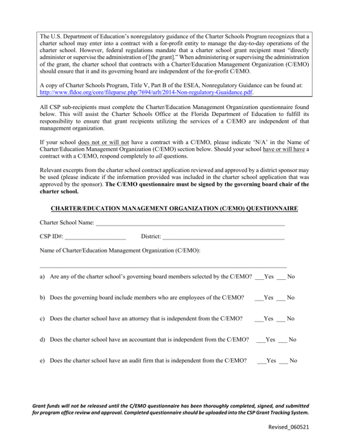 Charter/Education Management Organization (C/Emo) Questionnaire - Florida