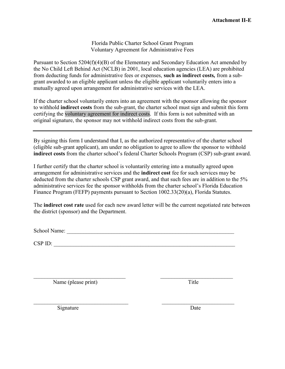 Attachment II-E Voluntary Agreement for Administrative Fees - Florida Public Charter School Grant Program - Florida, Page 1
