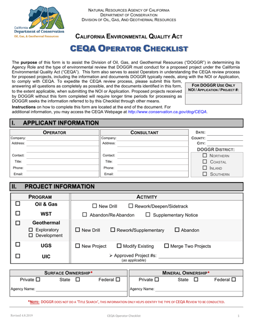 Ceqa Operator Checklist - California