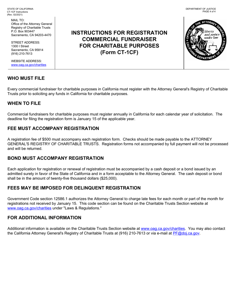 Form CT-1CF Commercial Fundraiser for Charitable Purposes Annual Registration Form - California, Page 4