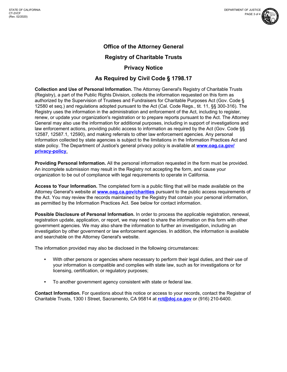 Form CT-2VCF Annual Financial Report - Vehicle Donation Program - Commercial Fundraiser for Charitable Purposes - California, Page 3