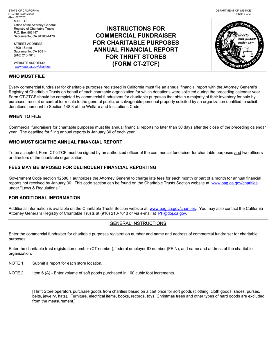 Form CT-2TCF Annual Financial Report - Thrift Store Operations - Commercial Fundraiser for Charitable Purposes - California, Page 4