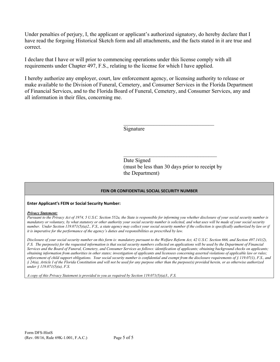 Form DFS-HISTS Historical Sketch - Florida, Page 5