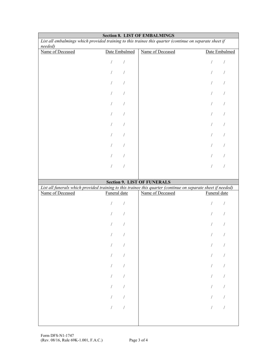 Form DFS-N1-1747 Supervisors Quarterly Report of Apprentice or Intern Training - Florida, Page 3