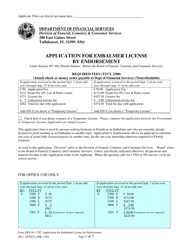 Document preview: Form DFS-N1-1707 Application for Embalmer License by Endorsement - Florida