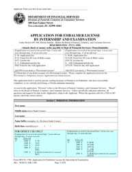 Form DFS-N1-1706 Application for Embalmer License by Internship and Examination - Florida