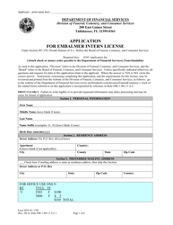 Form DFS-N1-1708 Application for Embalmer Intern License - Florida