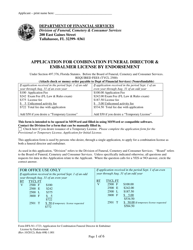 Document preview: Form DFS-N1-1723 Application for Combination Funeral Director & Embalmer License by Endorsement - Florida