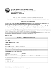 Form DFS-N1-1722 Application for Funeral Director Intern License - Florida