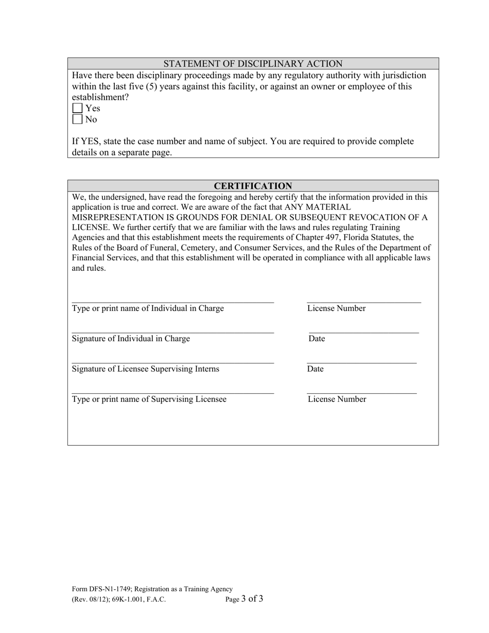 Form DFS-N1-1749 Registration as a Training Agency - Florida, Page 3
