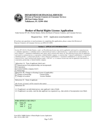 Form DFS-C-BBRI Broker of Burial Rights License Application - Florida