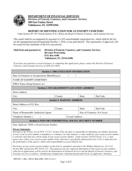 Form DFS-EC-1 &quot;Report of Identification for an Exempt Cemetery&quot; - Florida