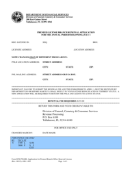Document preview: Form DFS-PNLBR Application for Preneed Branch Renewal License - Florida