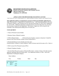 Document preview: Form DFS-PNLB Application for Preneed Branch Office License - Florida