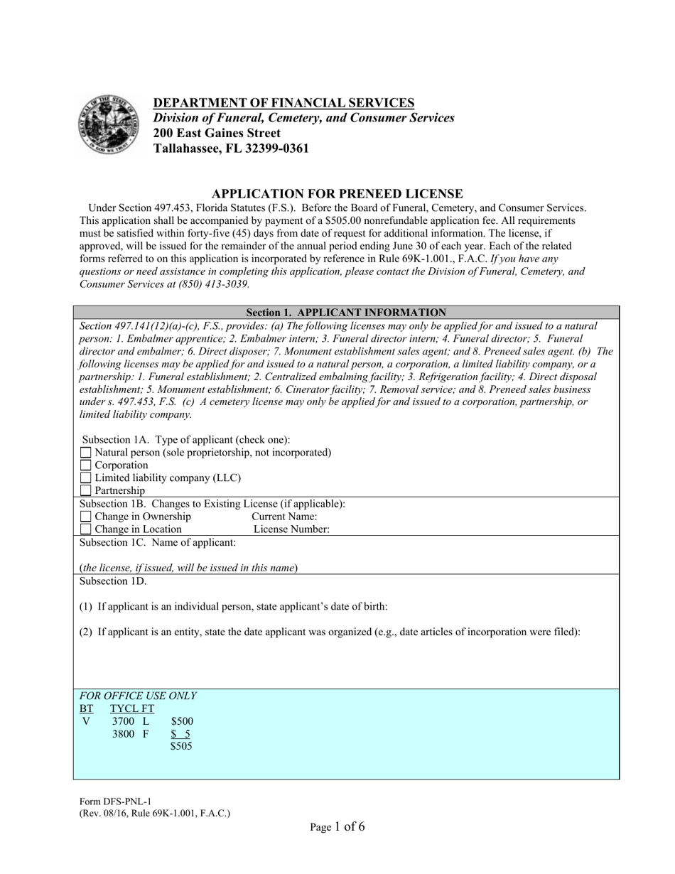 Form DFSPNL1 Fill Out, Sign Online and Download Printable PDF