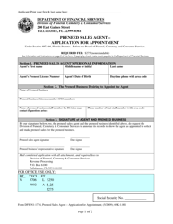 Document preview: Form DFS-N1-1774 Preneed Sales Agent - Application for Appointment - Florida
