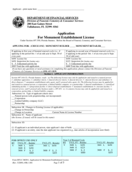 Form DFS-C-MON1 &quot;Application for Monument Establishment License&quot; - Florida