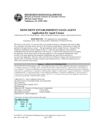 Form DFS-N1-1762 Monument Establishment Sales Agent Application for Agent License - Florida