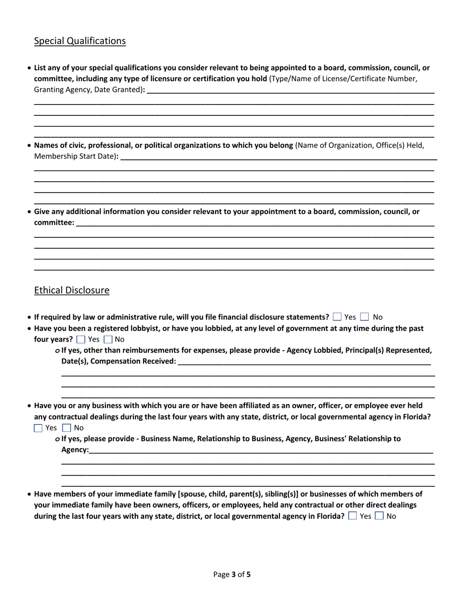 Application for Chief Financial Officer Board and Commission Appointments - Florida, Page 3