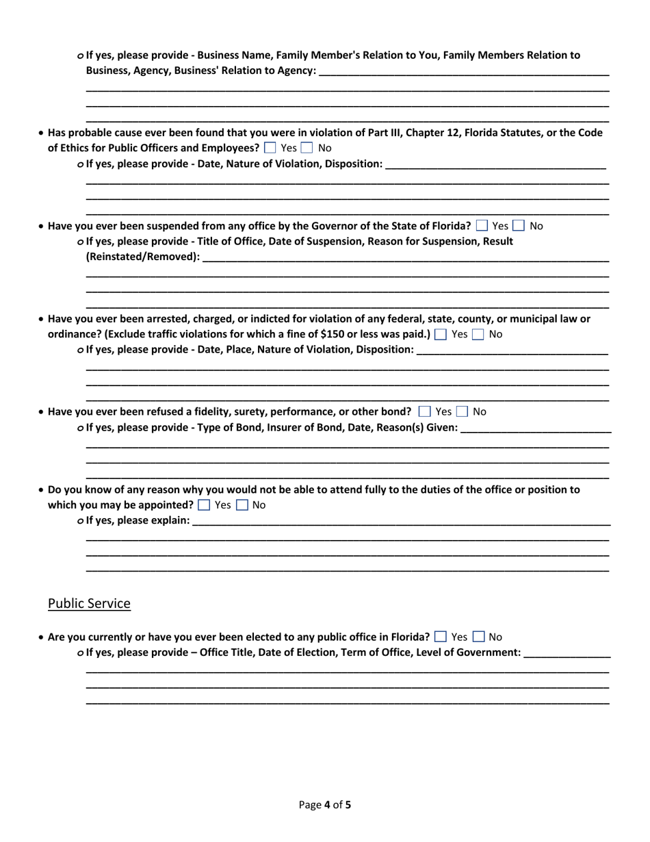 Application for Chief Financial Officer Board and Commission Appointments - Florida, Page 4
