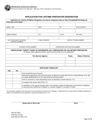 Form DFS-K4-2202 Application for Lifetime Firefighter Designation - Florida
