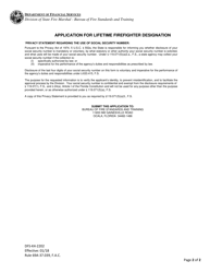 Form DFS-K4-2202 Application for Lifetime Firefighter Designation - Florida, Page 2