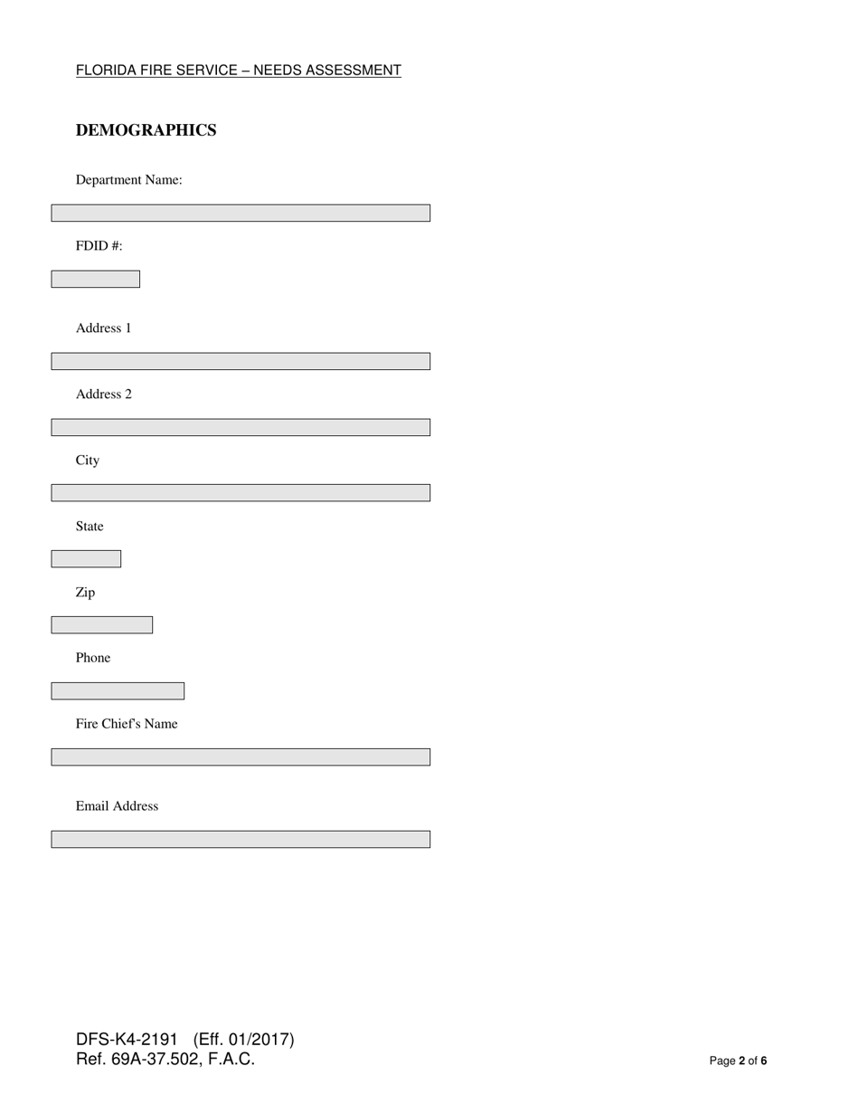 Form DFS-K4-2191 Florida Fire Service - Needs Assessment - Florida, Page 2