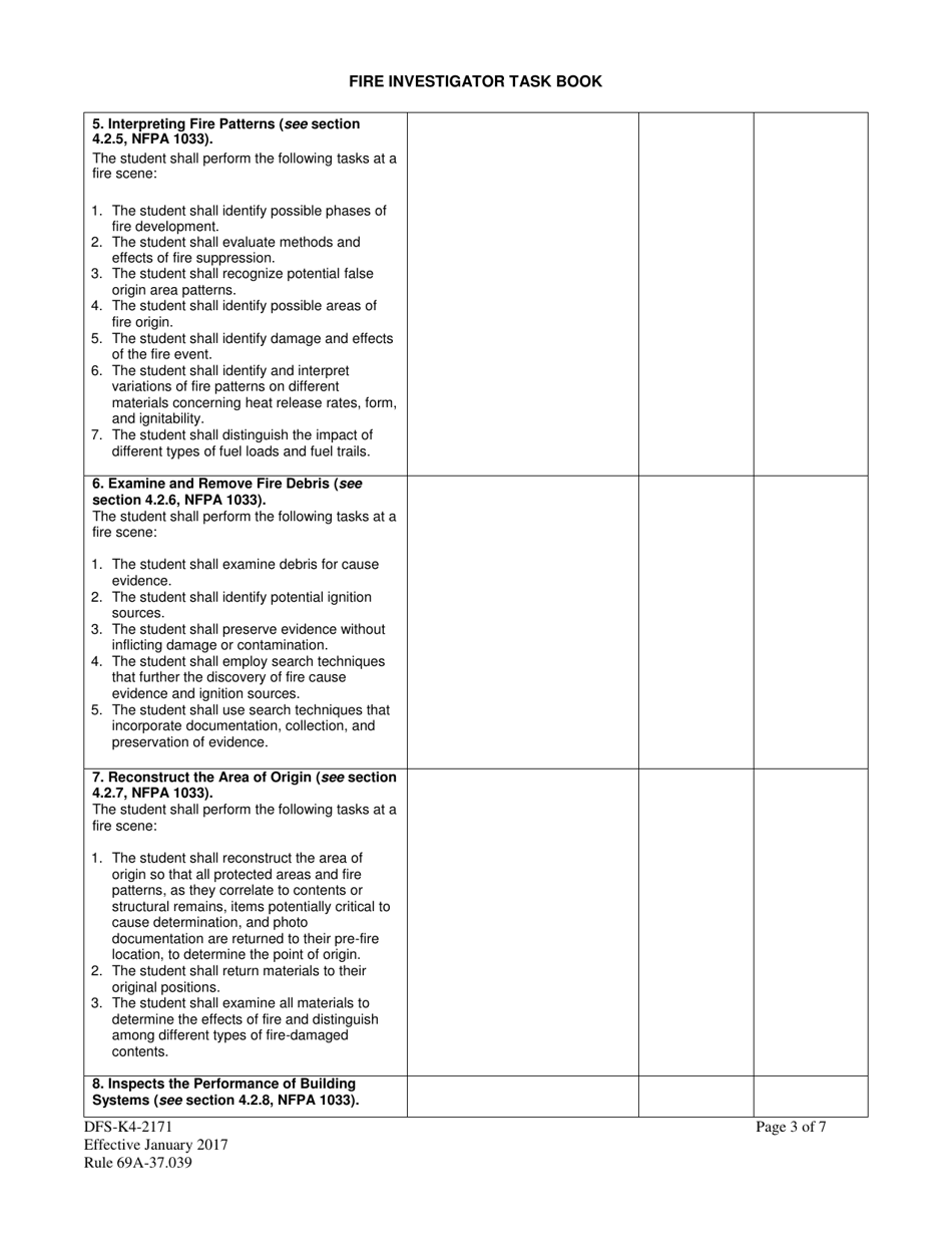 Form DFS-K4-2171 Fire Investigator Task Book - Florida, Page 3