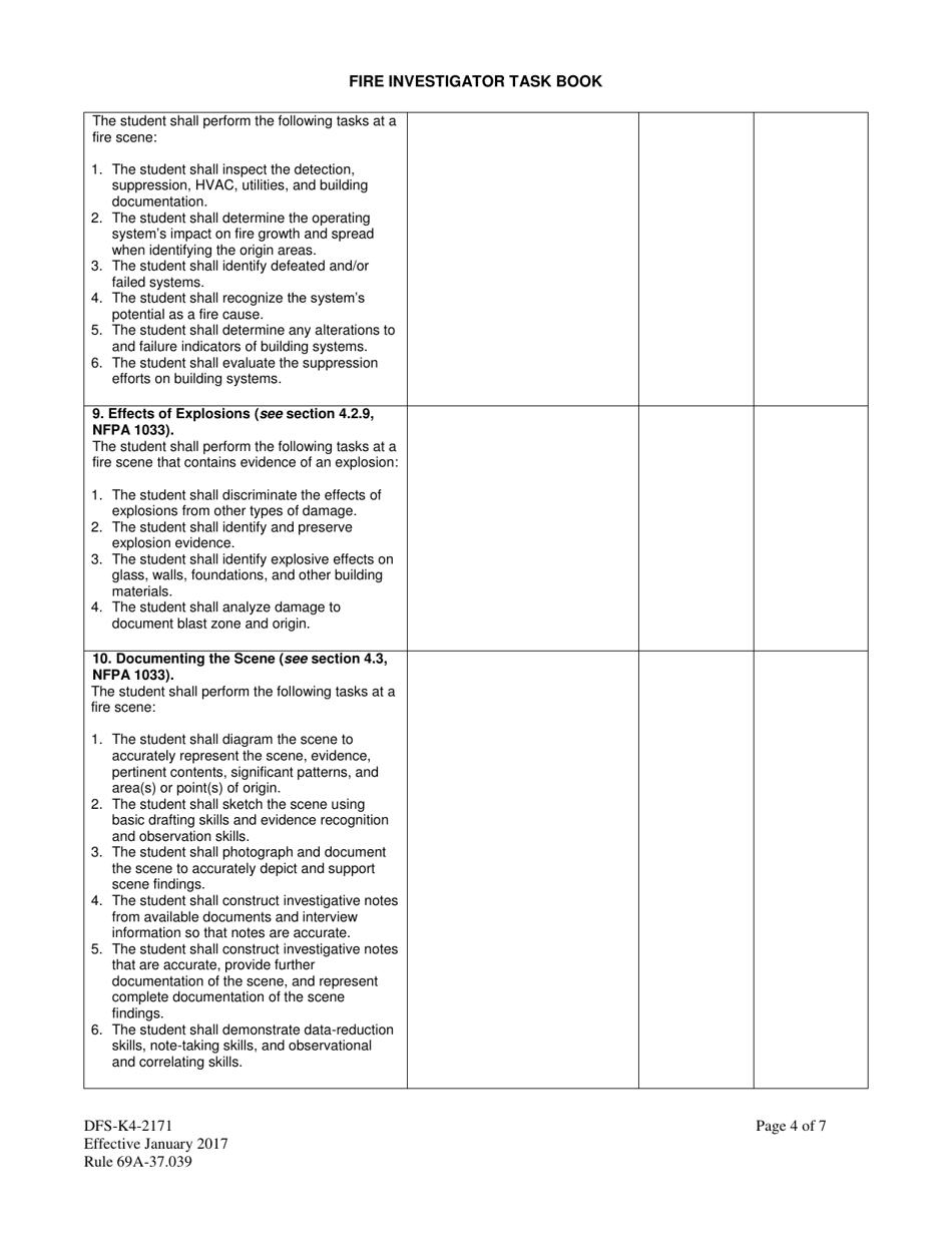 Form DFS-K4-2171 Fire Investigator Task Book - Florida, Page 4