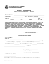 Document preview: Form DFS-K4-1020 Personal Inquiry Waiver - Florida