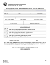 Document preview: Form DFS-K4-2161 Application for Flusar Rescue Specialist Certificate of Completion - Florida