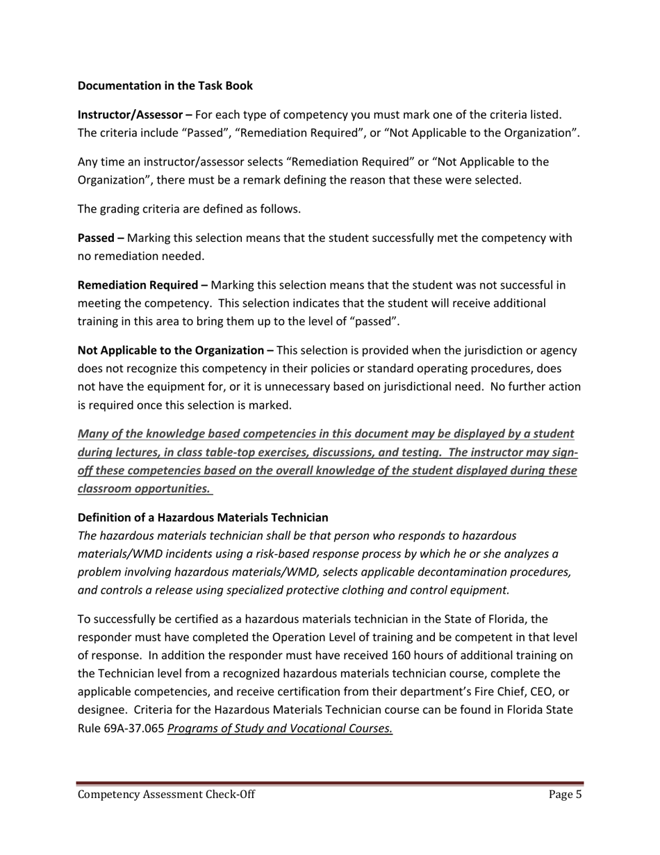 Hazmat Technician Competency Assessment Check-off - Florida, Page 5