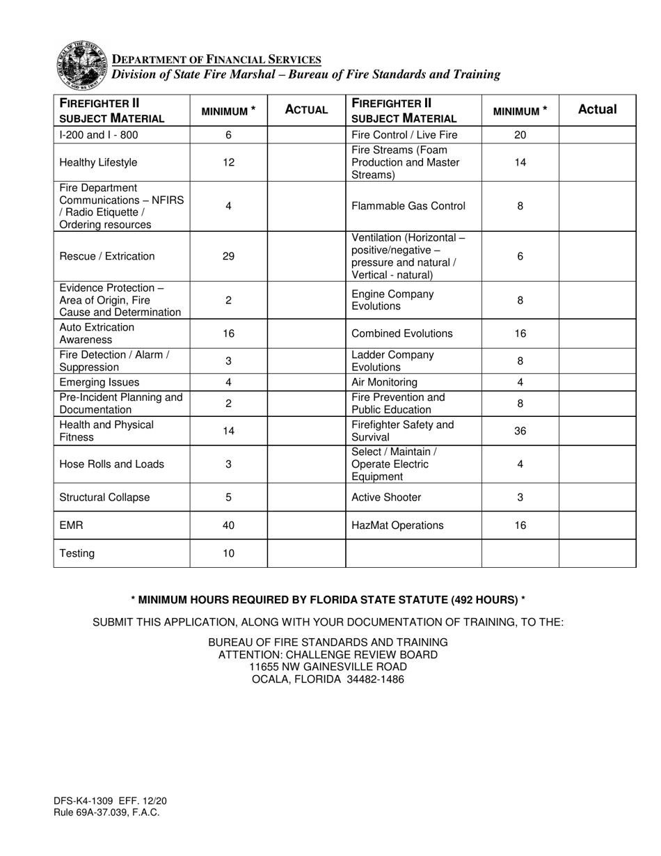 Form DFS-K1309 Preliminary Equivalency Application - Firefighter Minimum Curriculum Requirements - Florida, Page 3