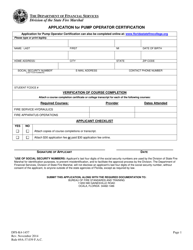 Document preview: Form DFS-K4-1457 Application for Pump Operator Certification - Florida