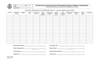 Form DFS-K4-1568 &quot;Fire Service Log and Summary of Occupational Injuries, Diseases, and Illnesses&quot; - Florida