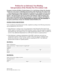 Form DFS-K3-2050 Petition for an Informal, Non-binding Interpretation of the Florida Fire Prevention Code - Florida