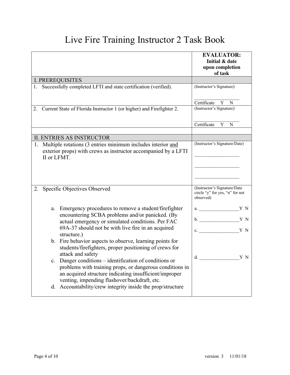 Live Fire Training Instructor 2 Task Book - Florida, Page 4