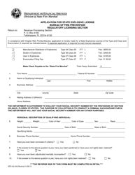 Form DFS-K3-34 &quot;Application for State Explosive License&quot; - Florida